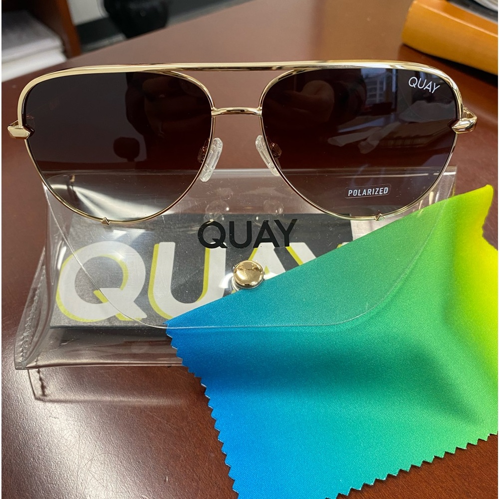 Quay High Key Mini Gold/Brown Fade Polarized Sunglasses. Brand new with tags